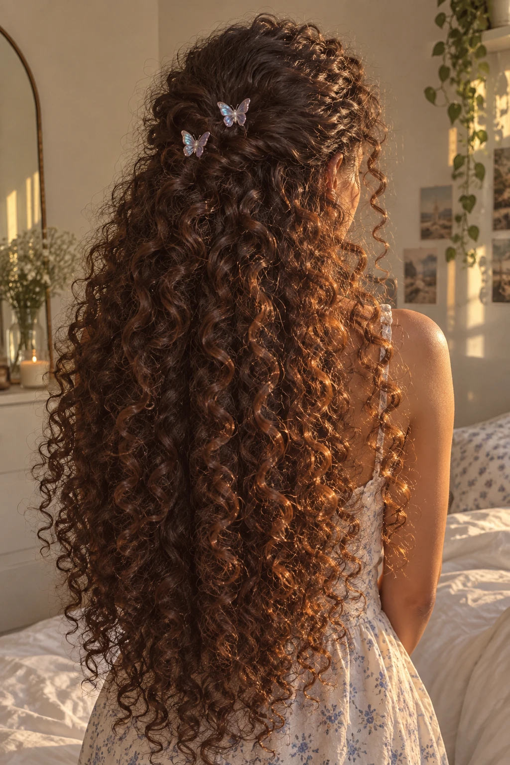 Long Curls with Butterfly Hair Clips