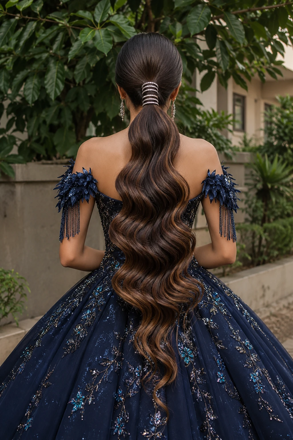 Sleek High Ponytail with Long Wavy Curls