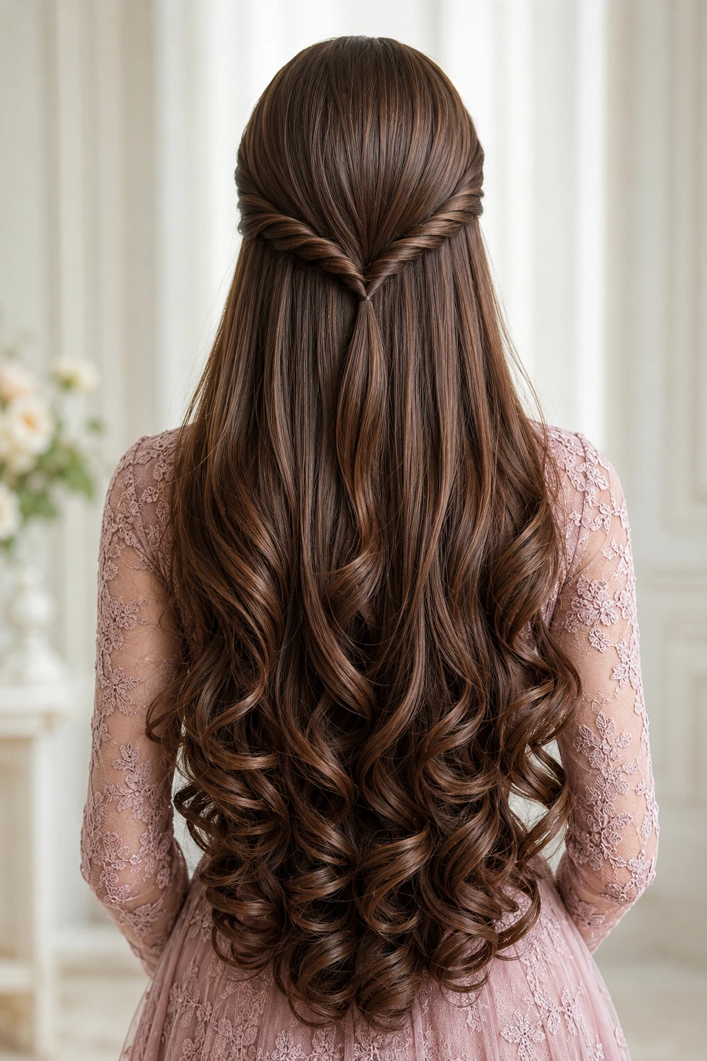 Half Up Twisted Style with Sleek Top and Curly Ends