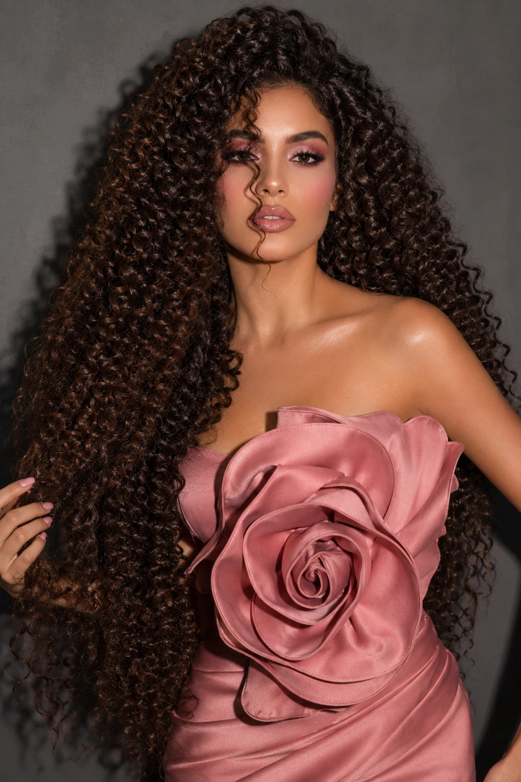 Long Voluminous Curls with a High Fashion Finish