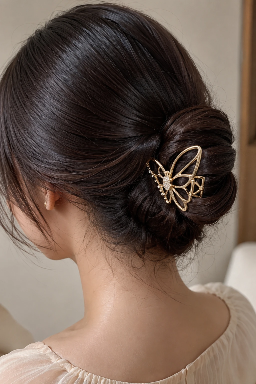 Golden Butterfly Twisted Bun Claw Clip