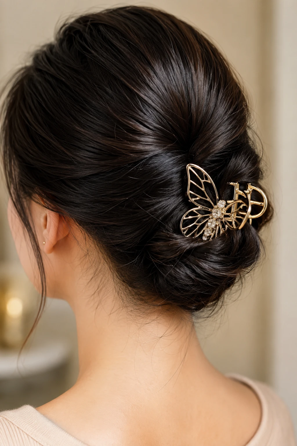 Crystal Butterfly Twisted Chignon Claw Clip