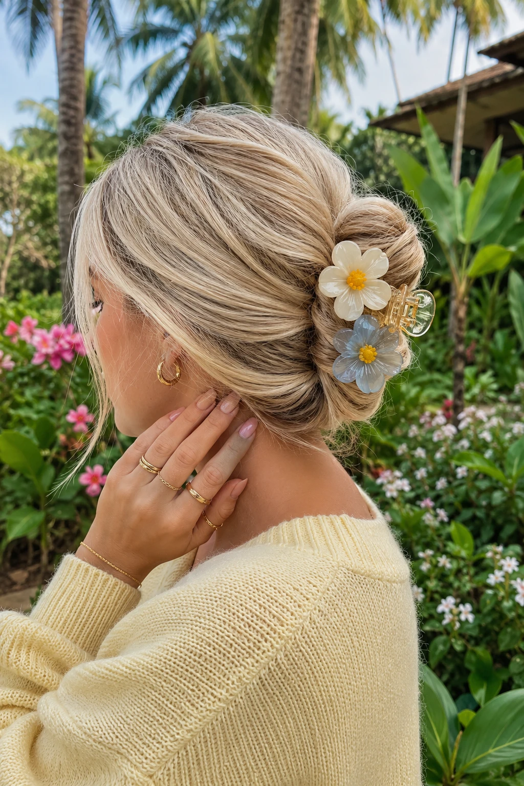 Daisy Bloom Twisted Bun Claw Clip