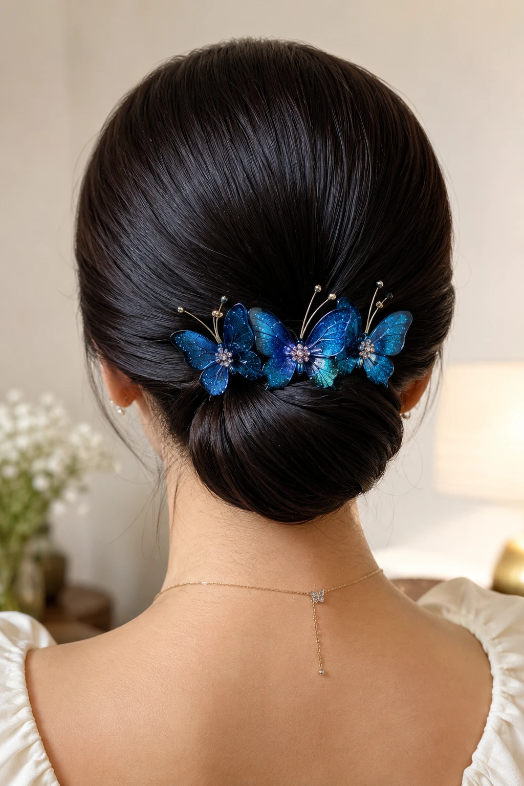 Sapphire Butterfly Cluster Low Bun Claw Clip