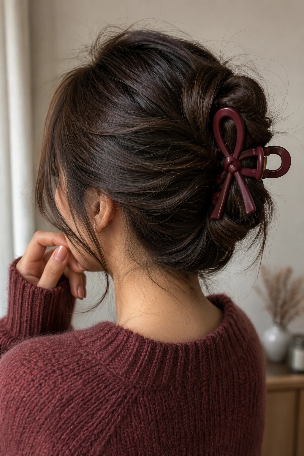 Wine Bow Twisted Bun Claw Clip