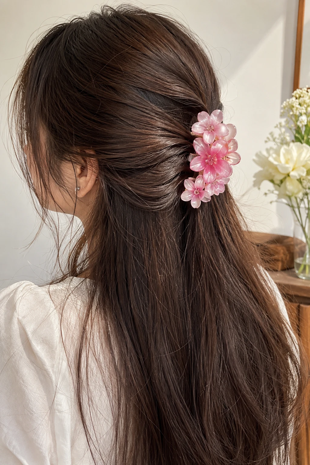 Cherry Blossom Cluster Half-Up Claw Clip