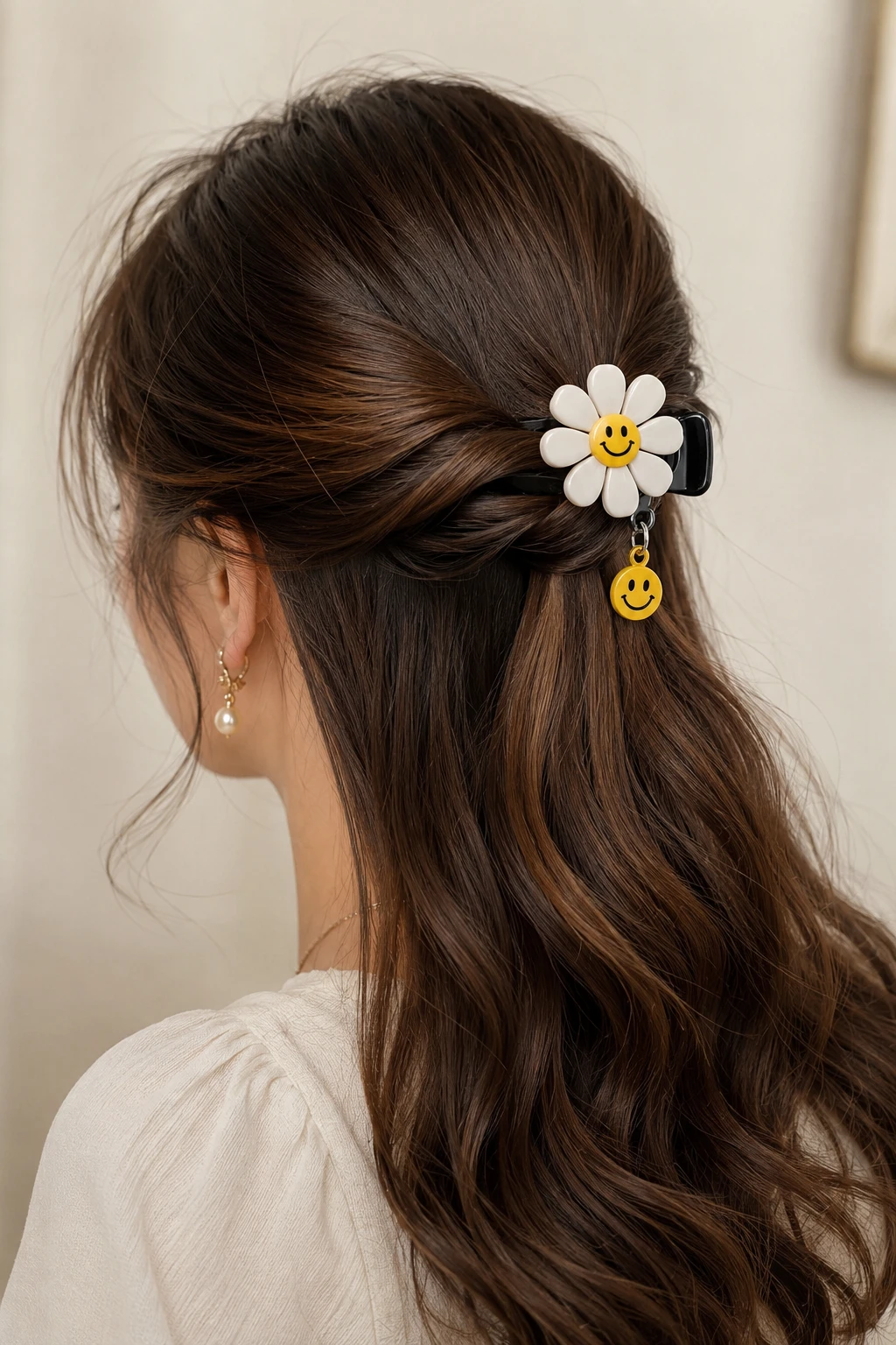 Daisy Smiley Charm Half-Up Claw Clip