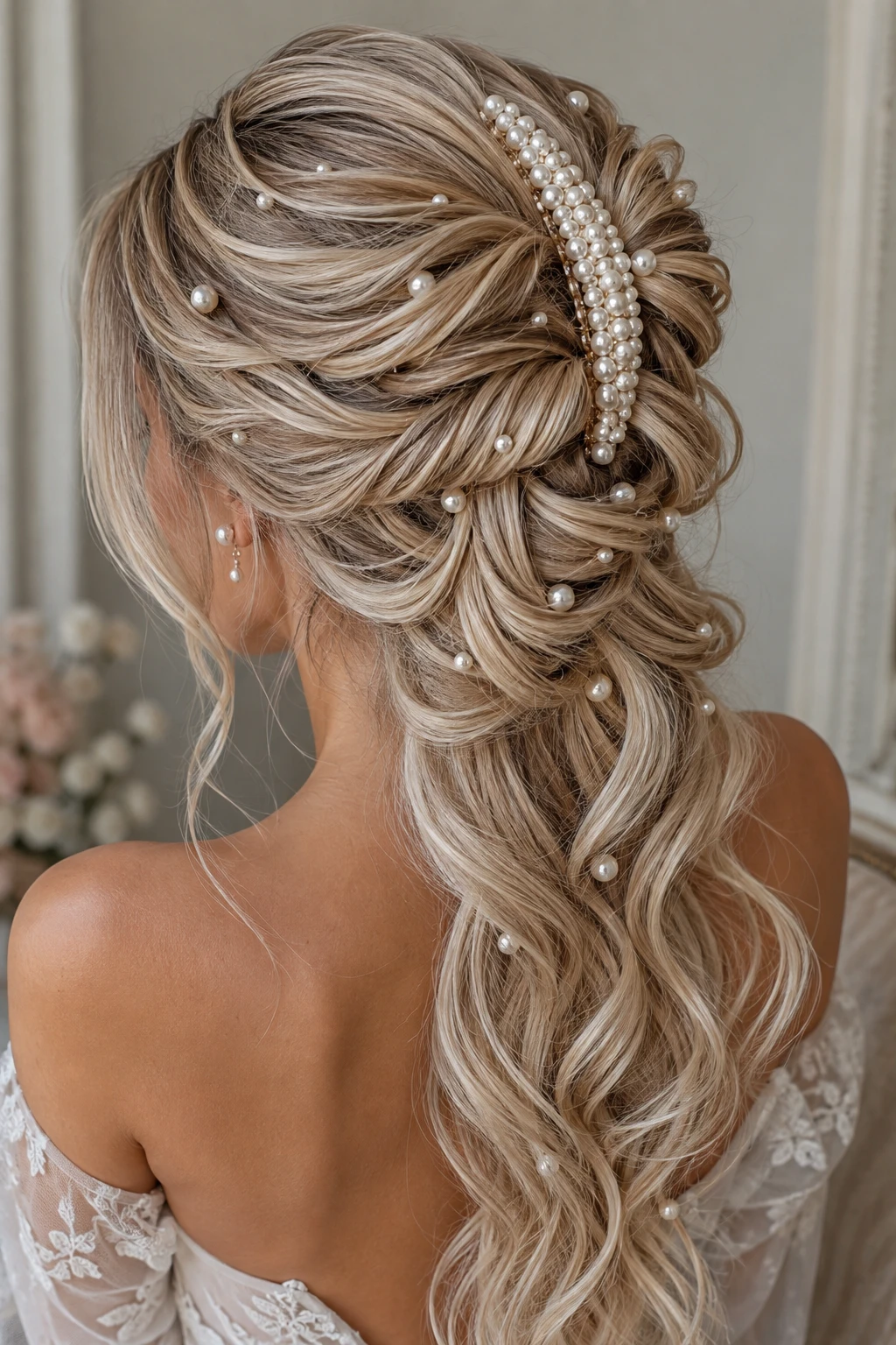 Pearl Cascade Bridal Twist Hair Accessory