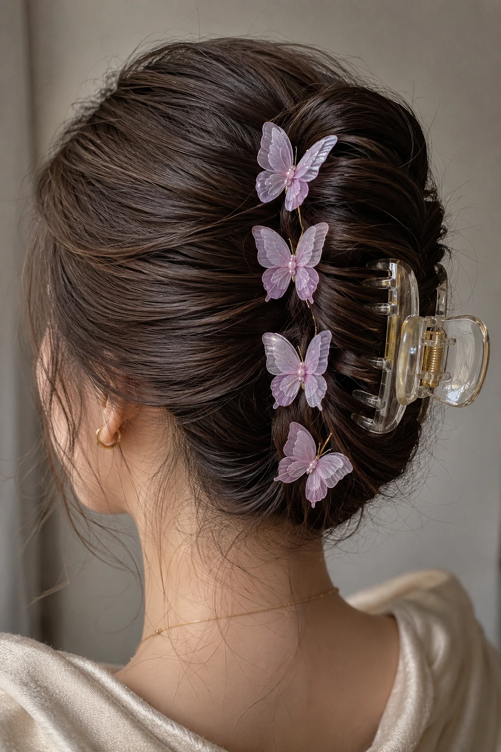 Lavender Butterfly Trail Twisted Bun Claw Clip