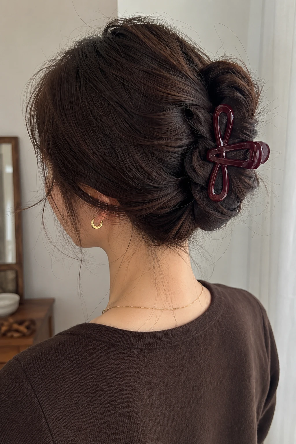 Glossy Wine Infinity Twisted Bun Claw Clip