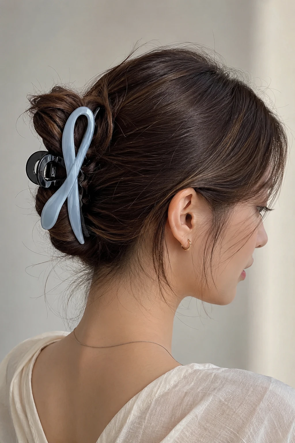 Sky Blue Ribbon Twist Low Bun Claw Clip