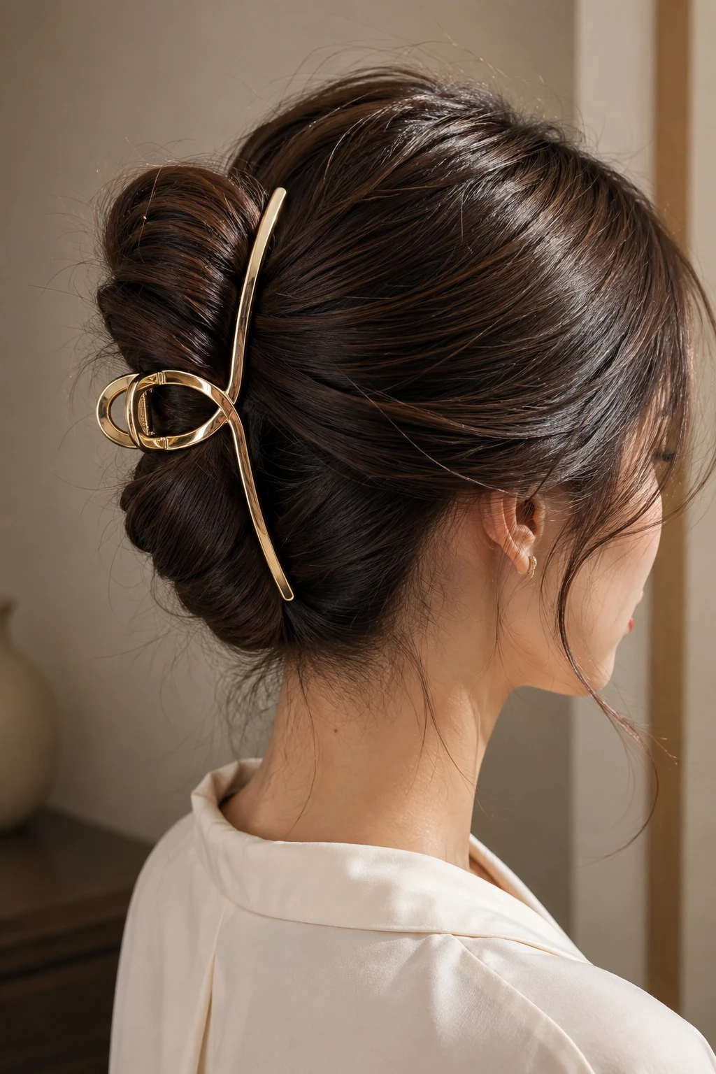 Sculptural Gold Bar Twisted Bun Claw Clip