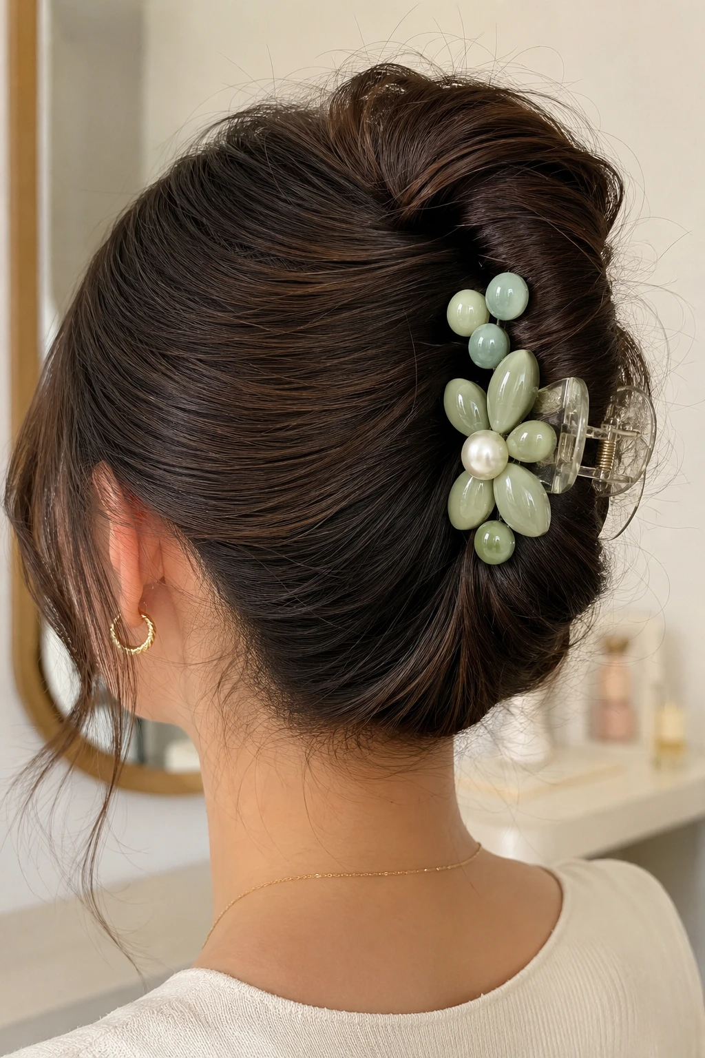 Jade Pearl Bloom Twisted Updo Claw Clip
