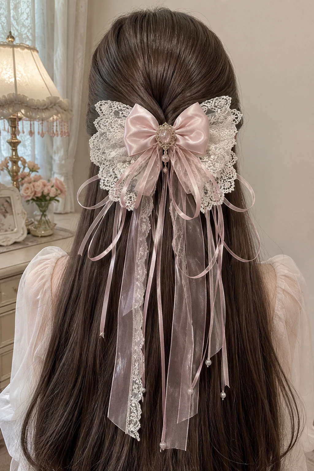 Victorian Lace Bow Half-Up Claw Clip