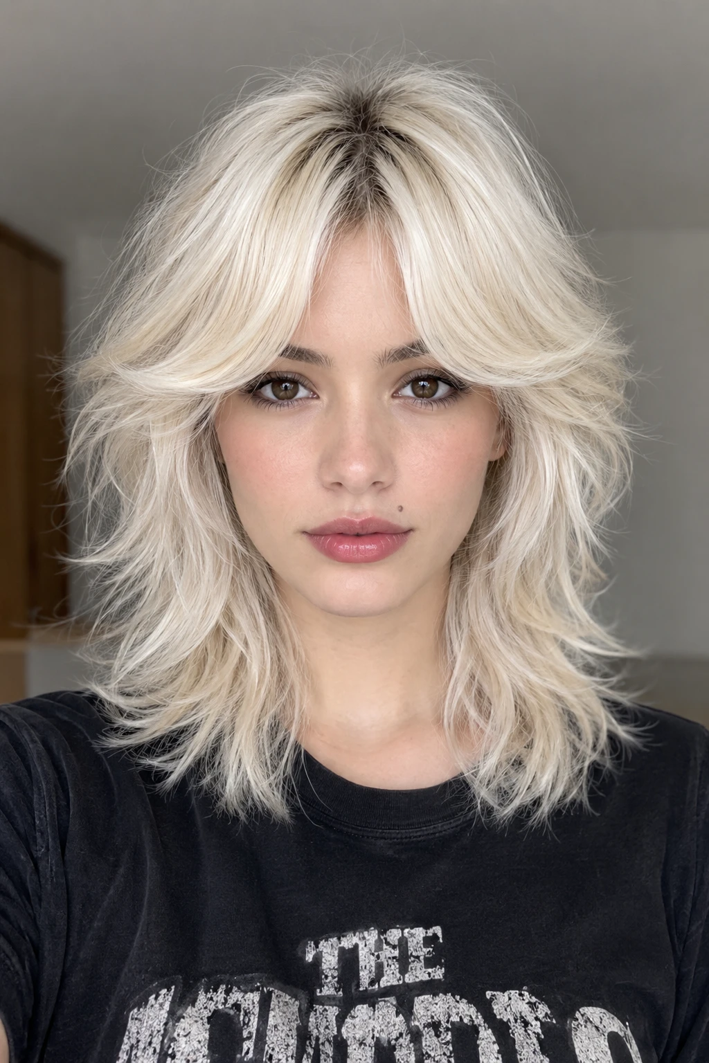 Platinum Blonde Curtain Bangs Wolf Cut