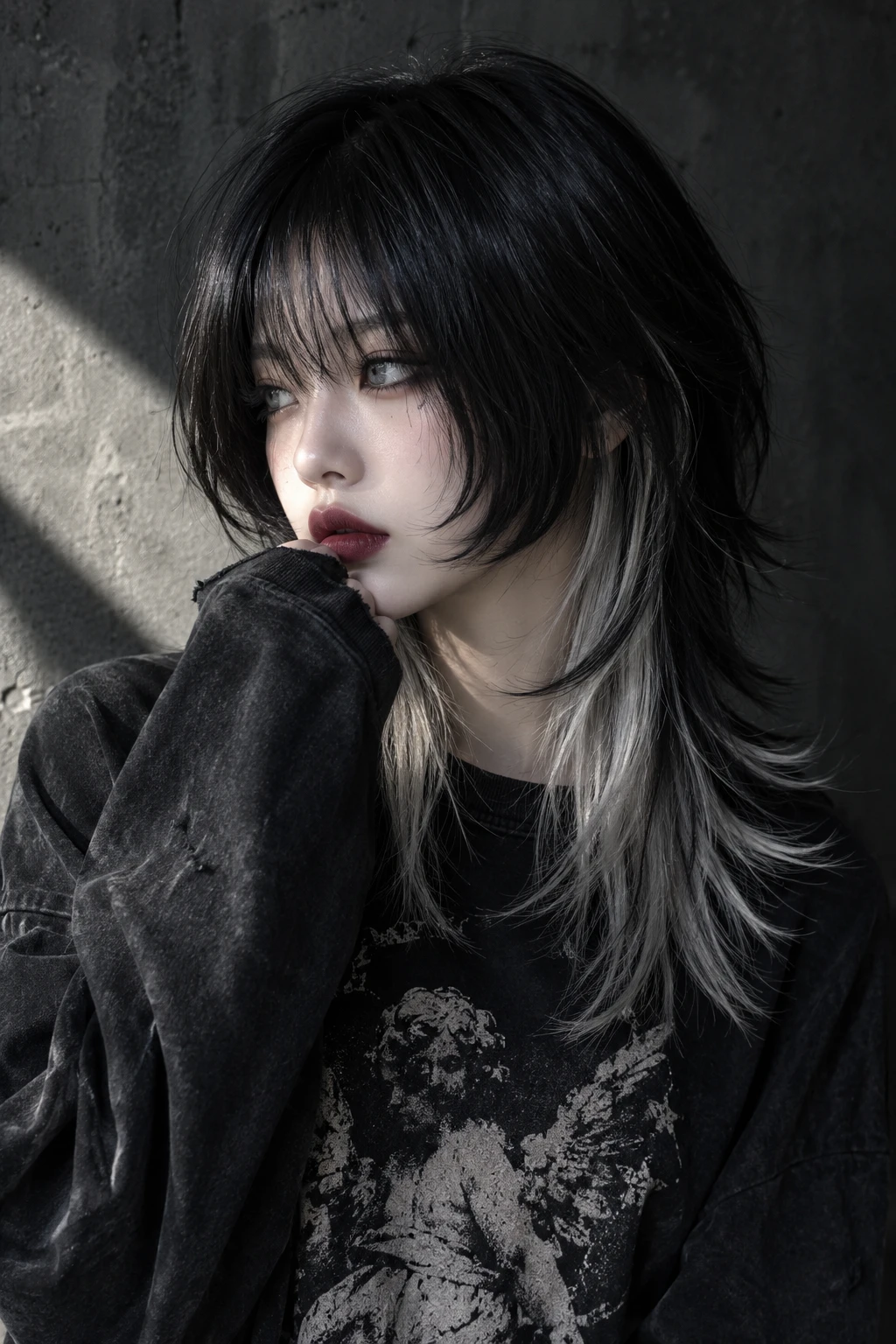 Black and Silver Split-Dye Wolf Cut