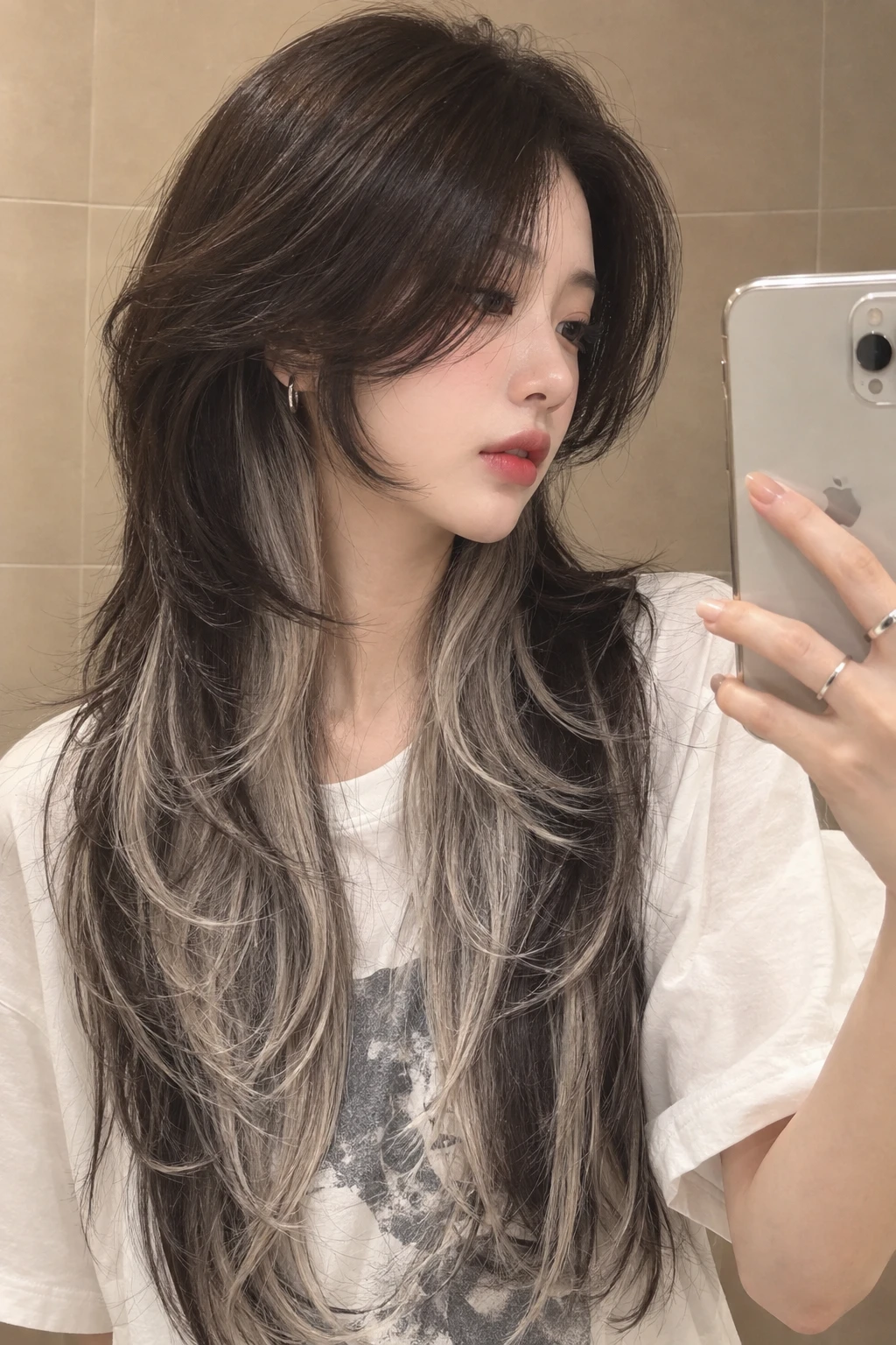Long Wolf Cut with Money Piece Highlights