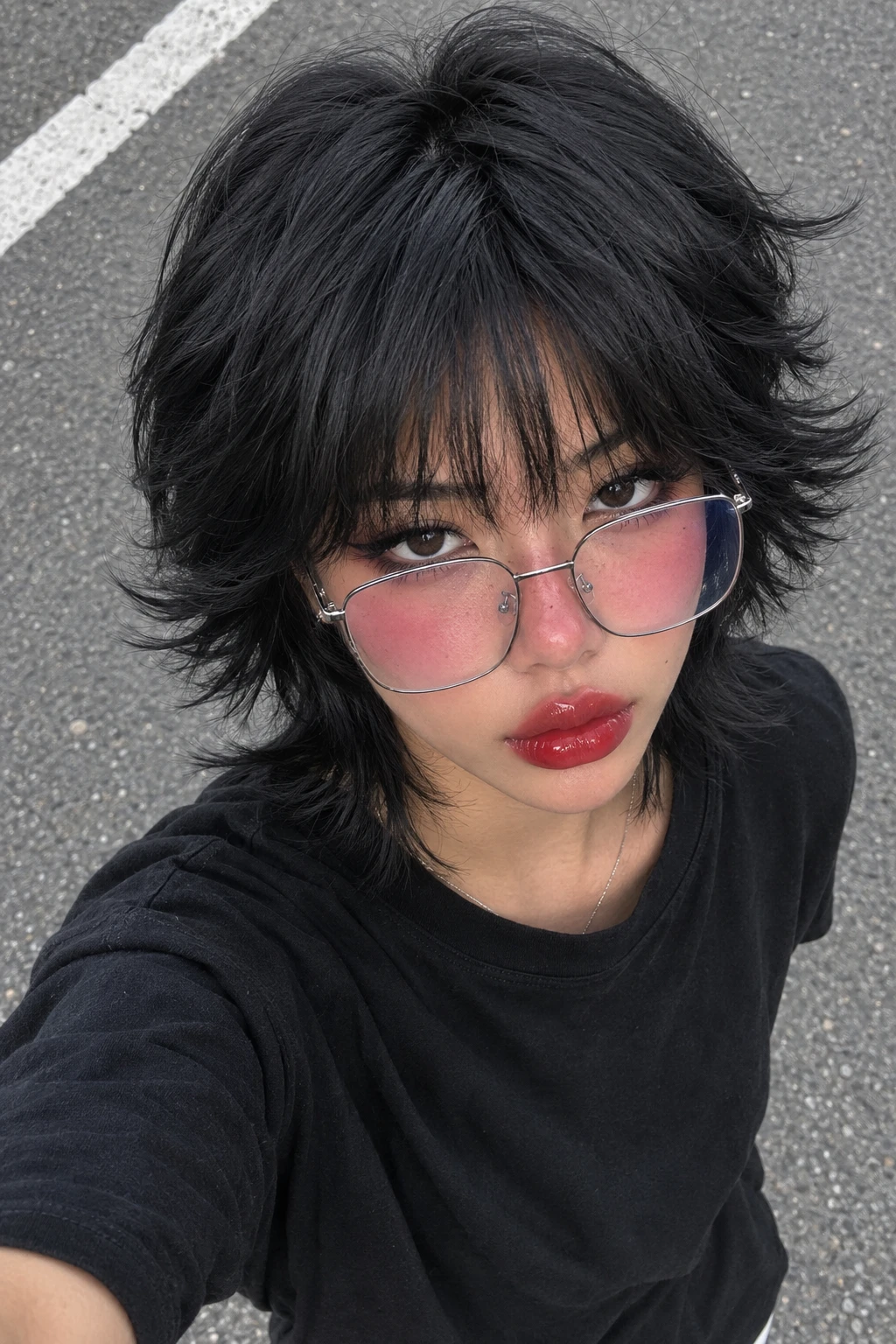  Short Black Mullet Wolf Cut with Wispy Bangs