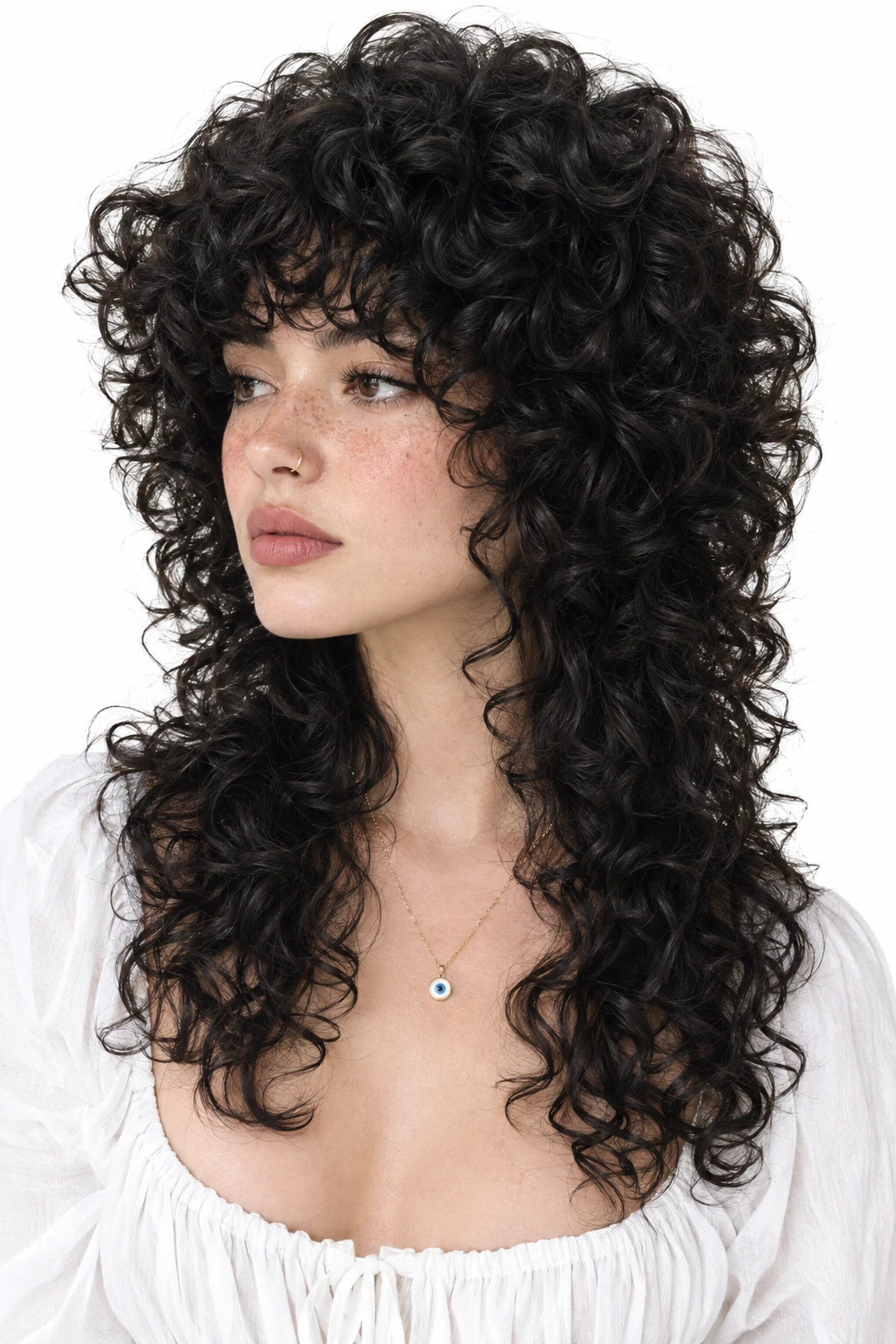 Big Curly Wolf Cut with Long Fringe