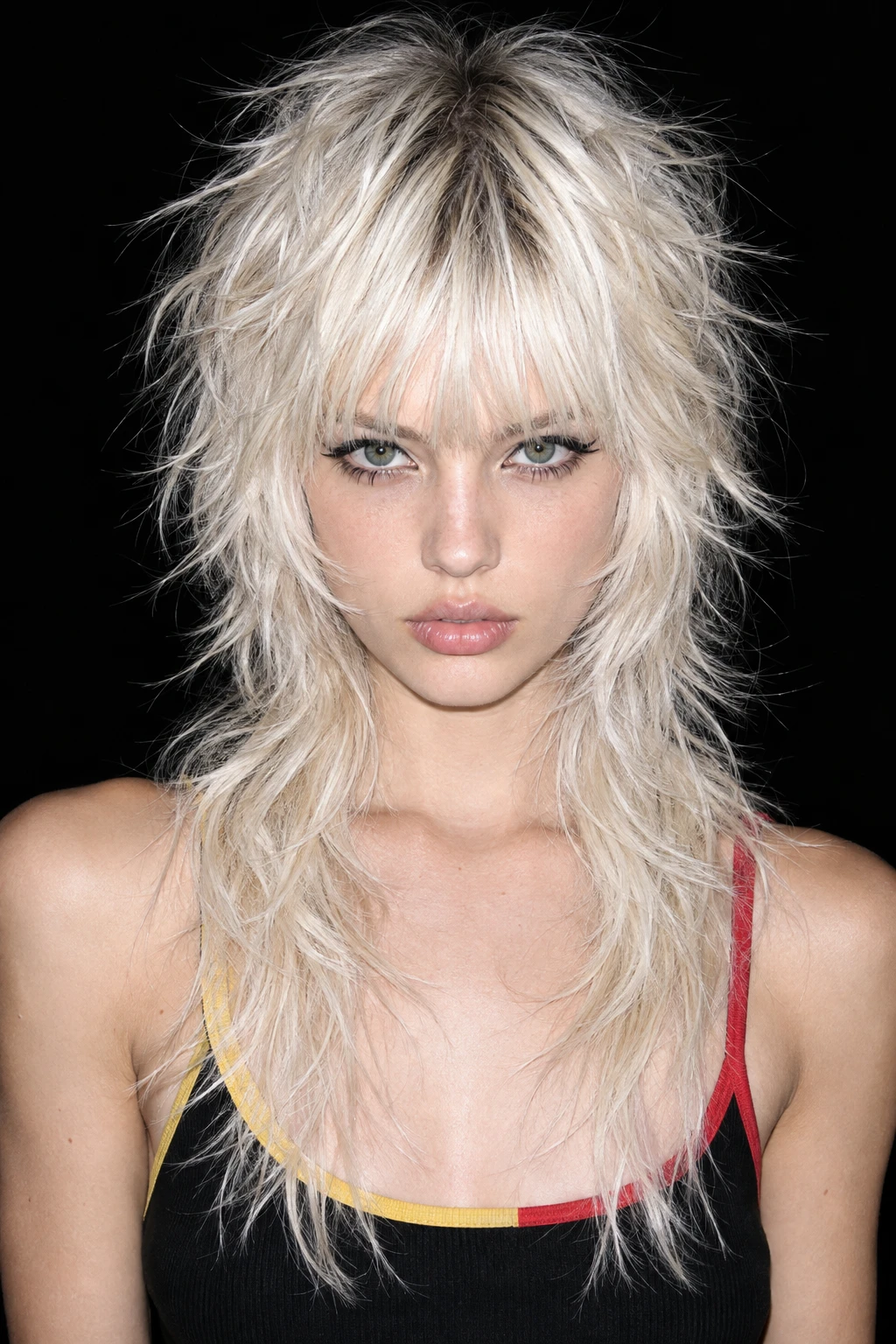 Platinum Blonde Runway Wolf Cut with Choppy Fringe