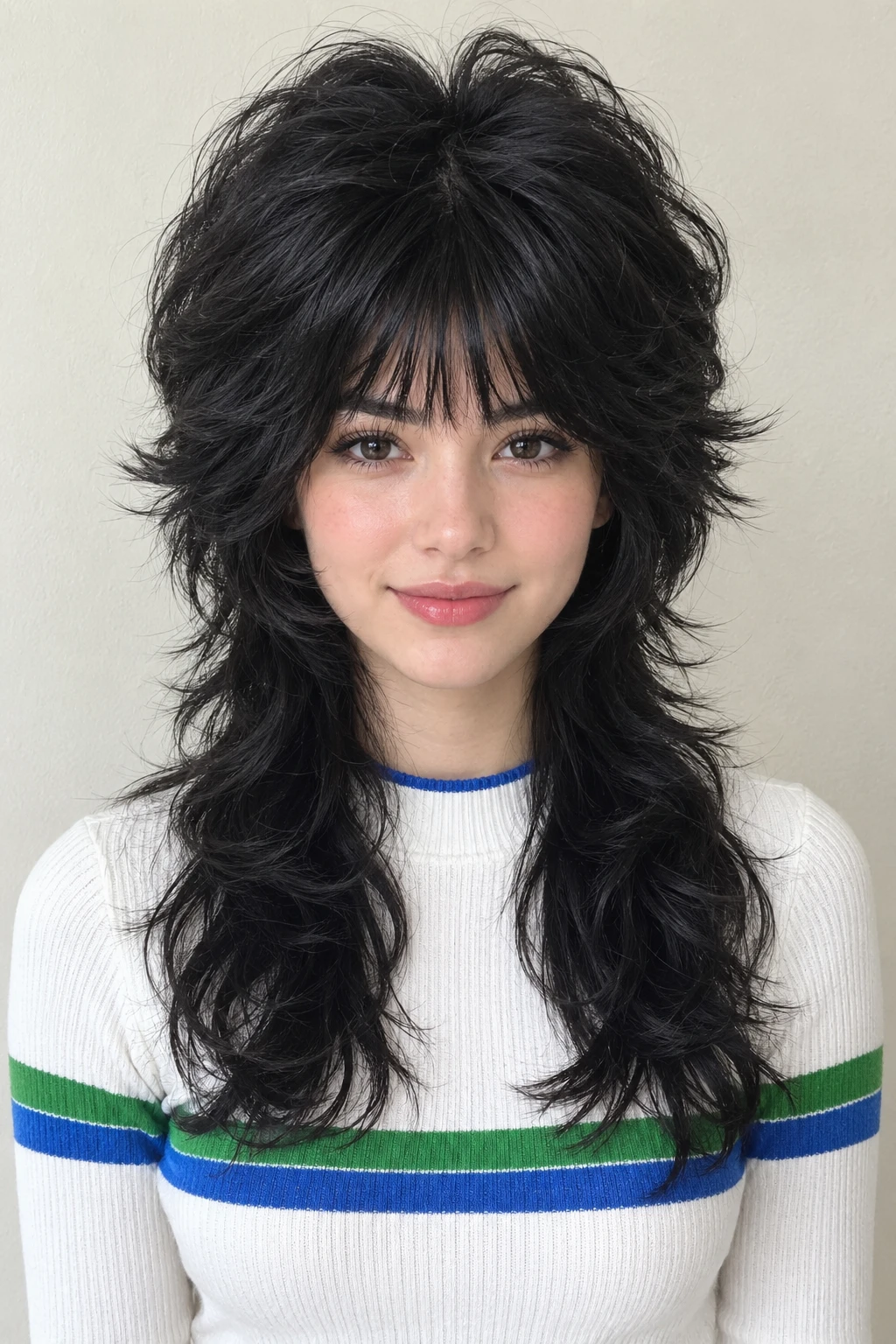 Voluminous Black Wolf Cut with Blunt Fringe