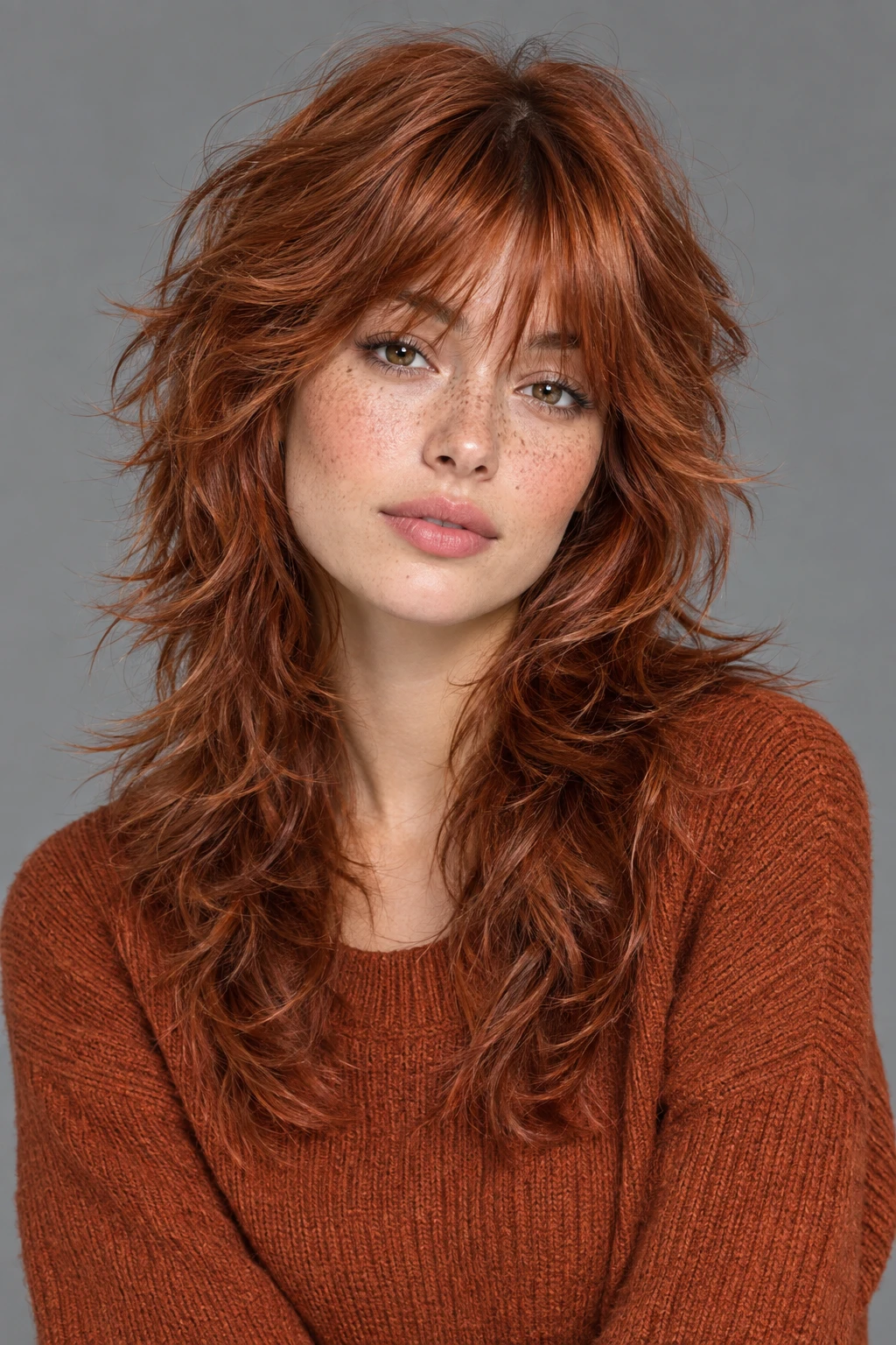 Autumn Copper Wolf Cut with Feathered Bangs