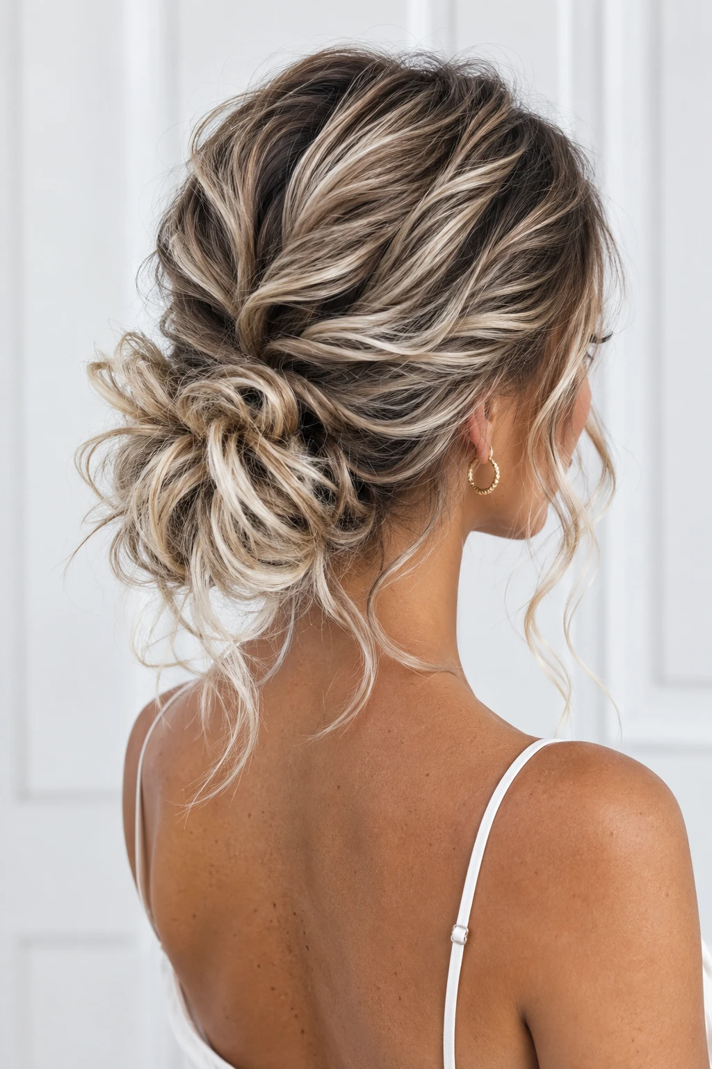 Textured Low Bun with Loose Strands