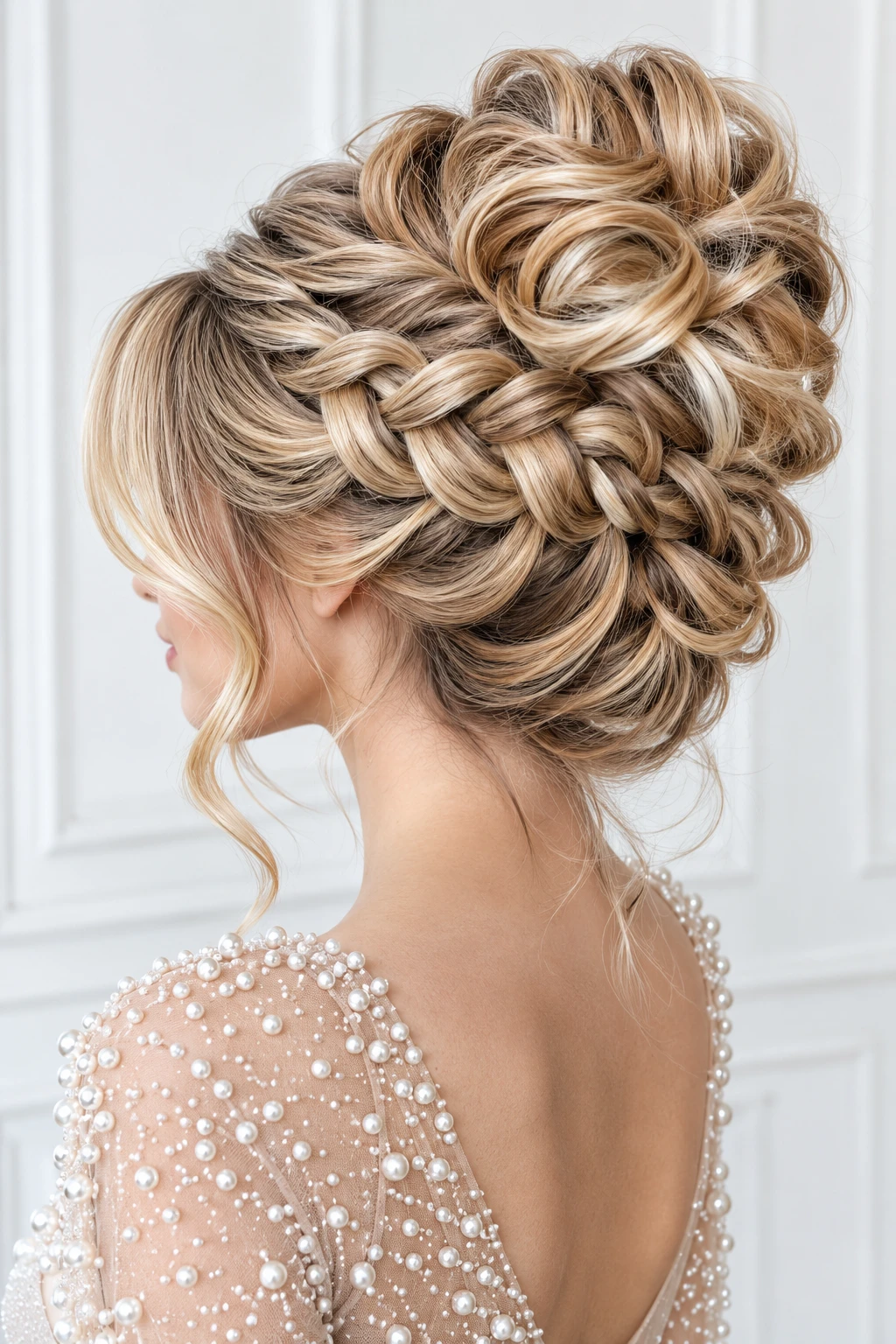 Braided High Bun with Voluminous Curls