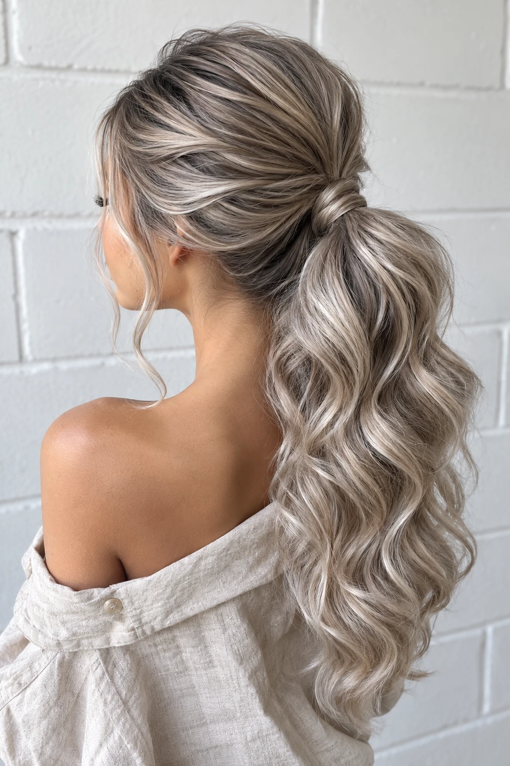 Sleek High Ponytail with Beachy Waves