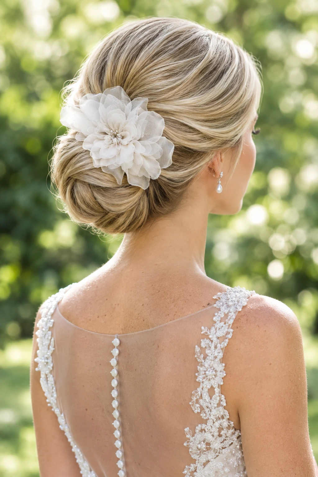 Low Chignon with Silk Flower