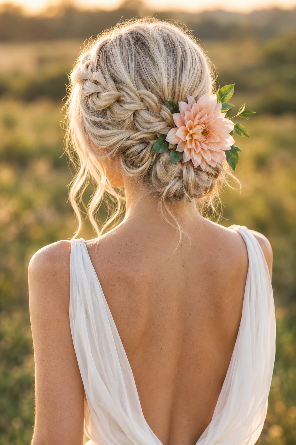 Braided Bun with Fresh Dahlia