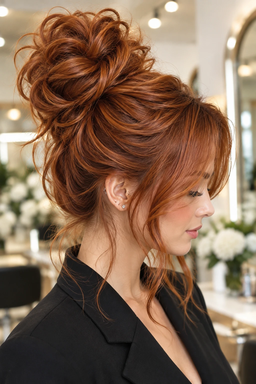 Messy Top Knot with Copper Waves
