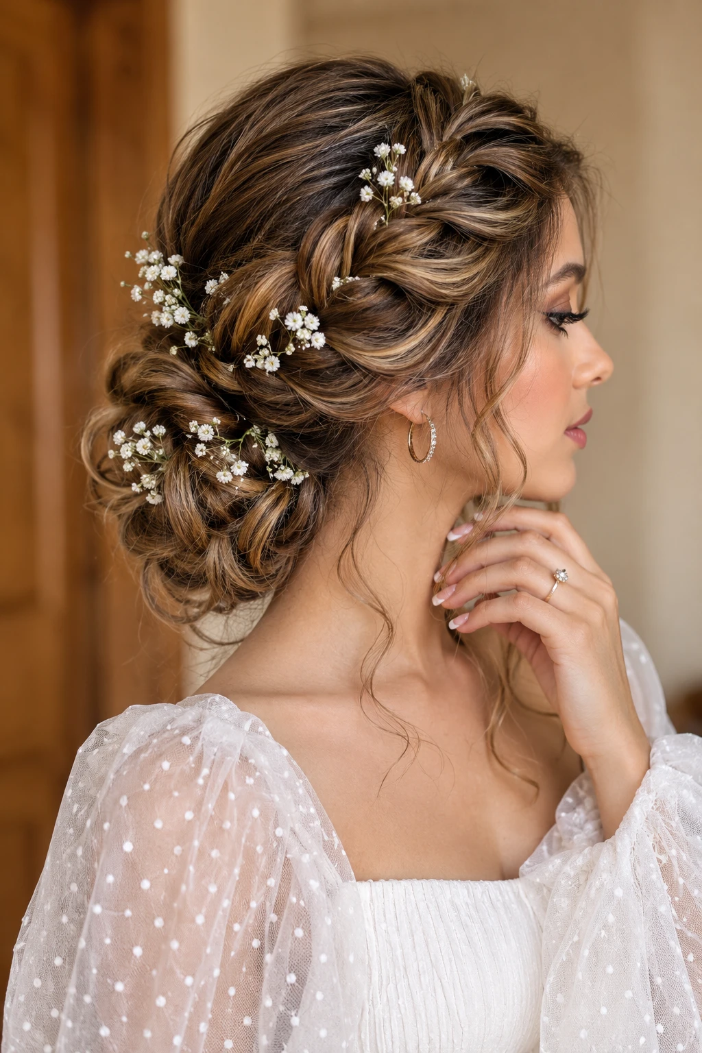 Romantic Braided Updo with Baby's Breath Clusters