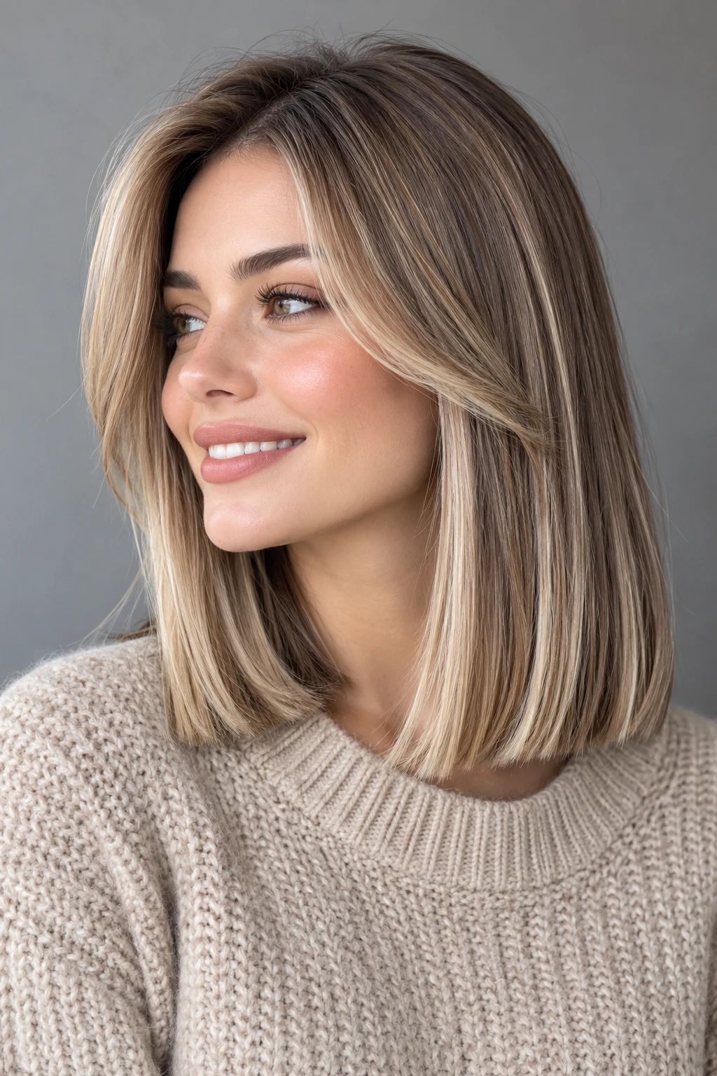 Sleek Sunkissed Bob with Face Framing Highlights
