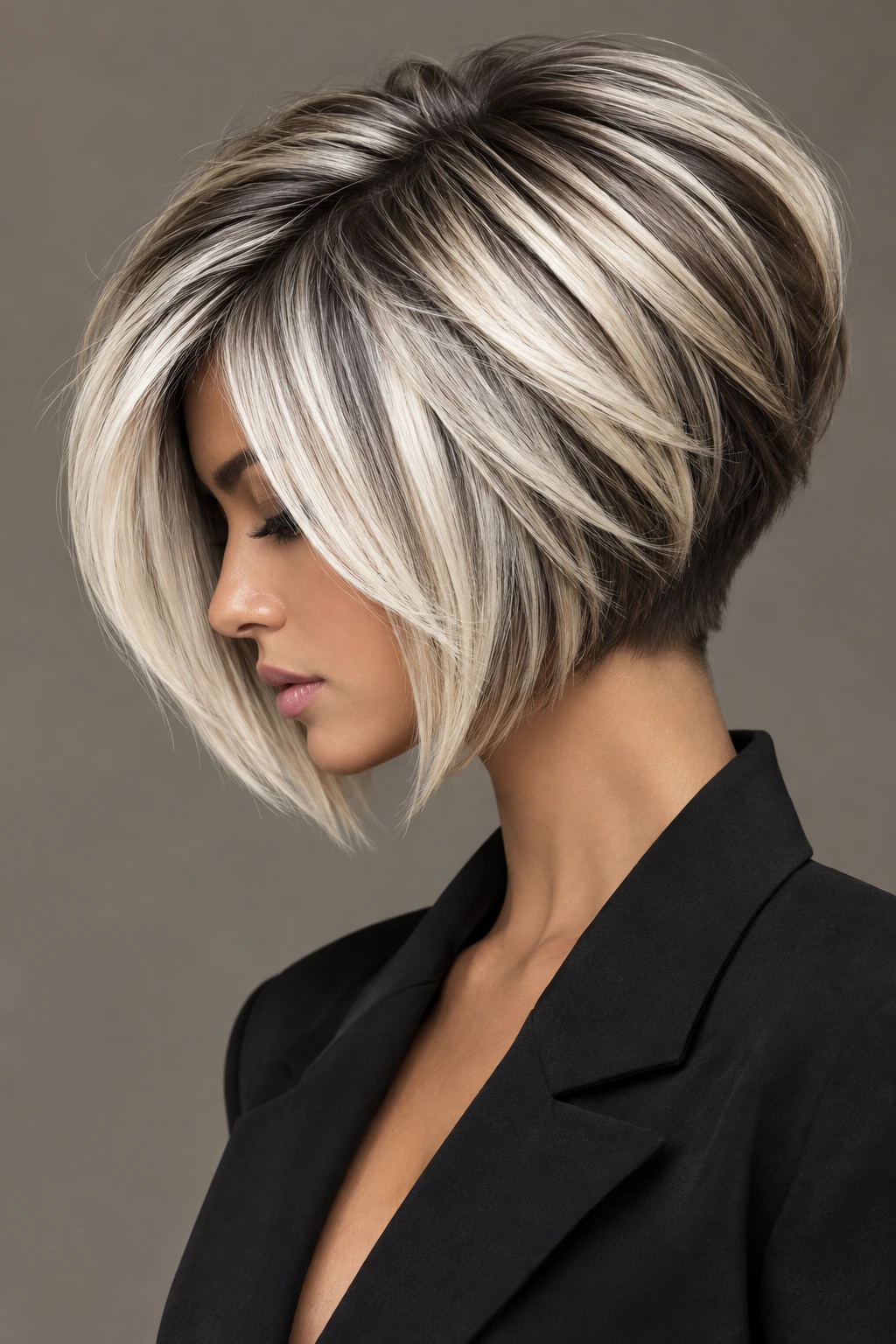 Voluminous Rounded Bob with Contrasting Roots