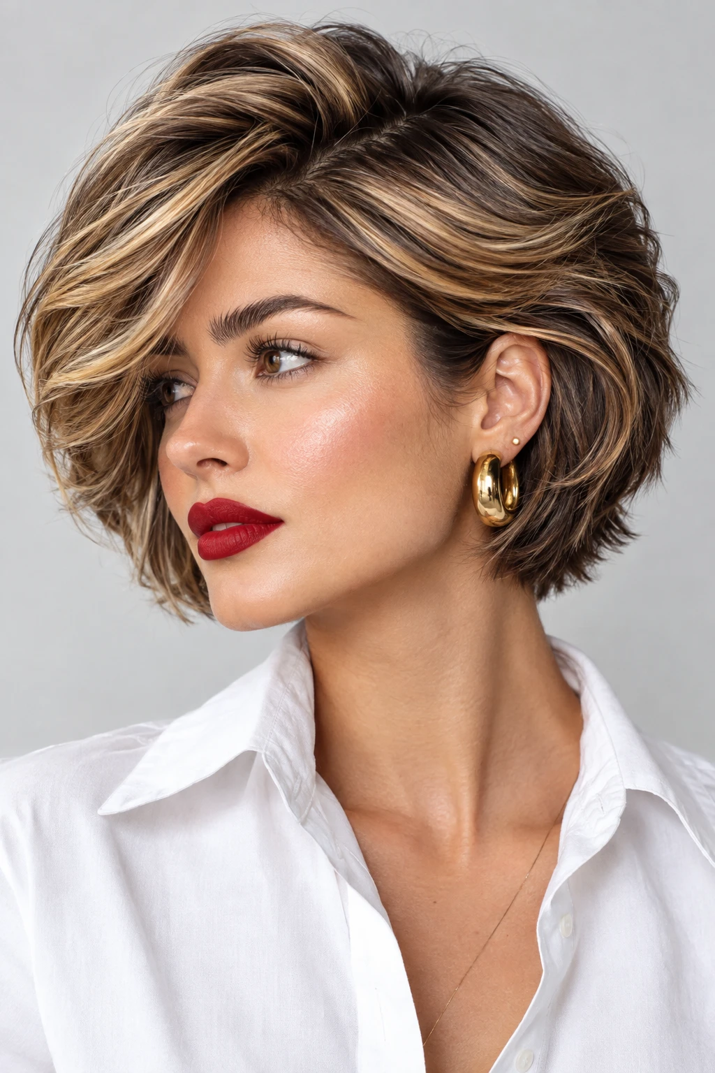 Swept Back Bob with Bold Highlights