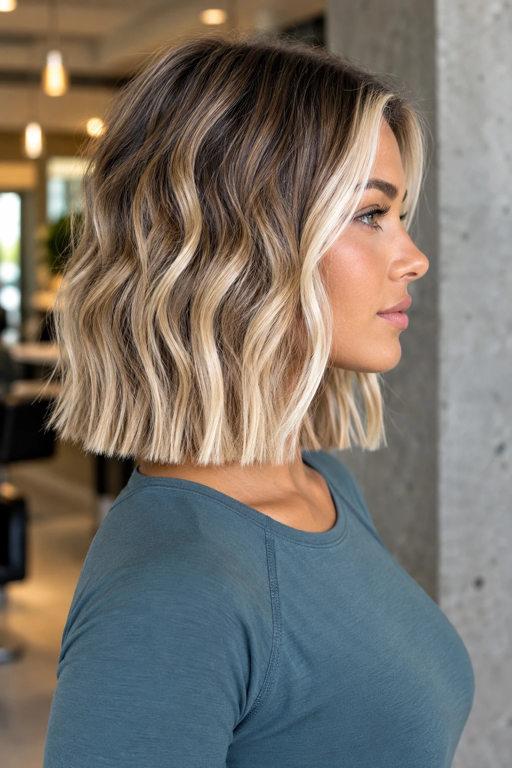 Wavy Money Piece Bob with Salon Shine