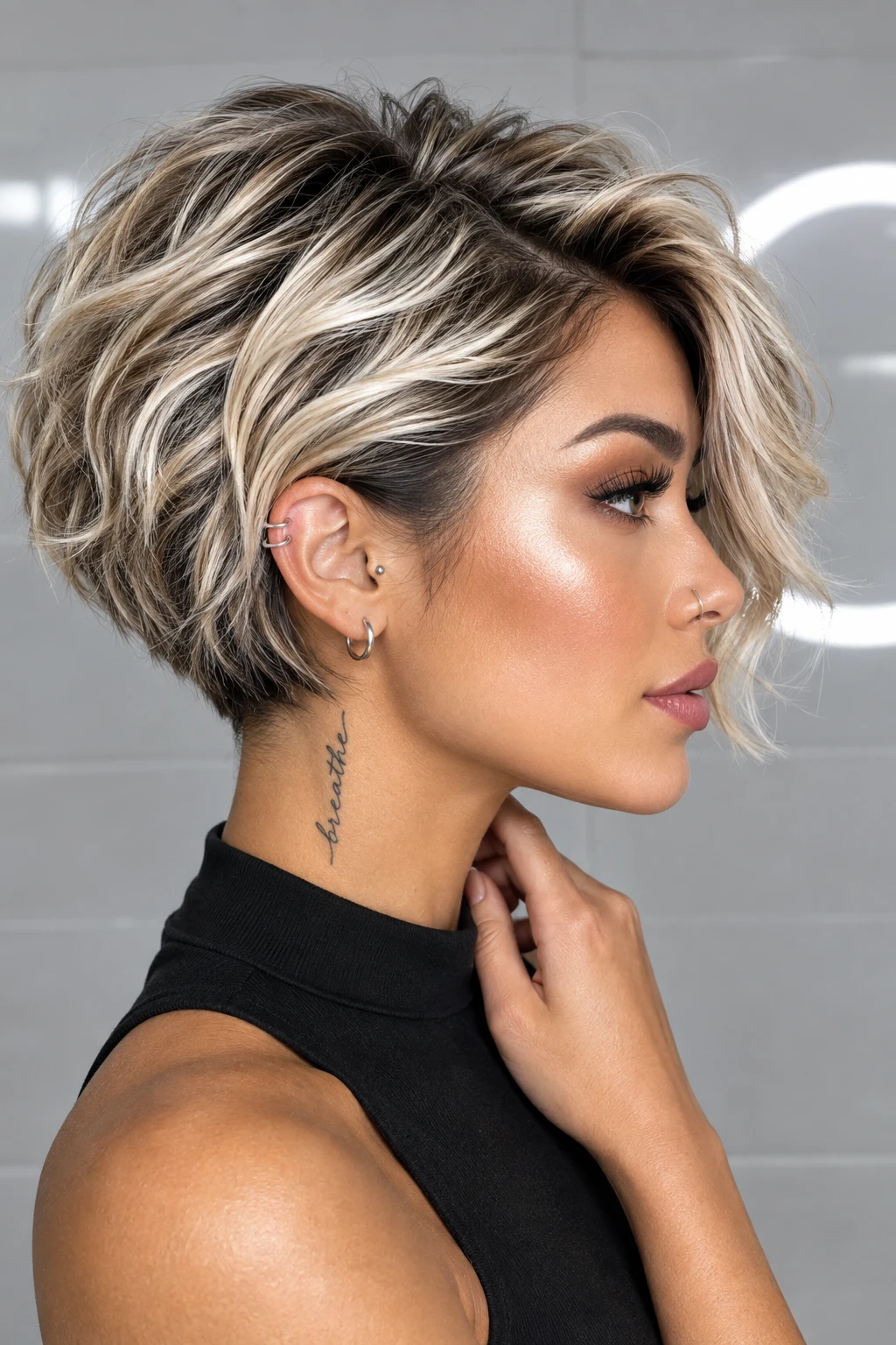 Textured Cropped Bob with Wispy Waves