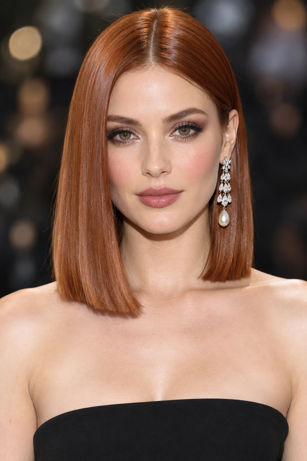 Sleek Auburn Blunt Bob with Center Part