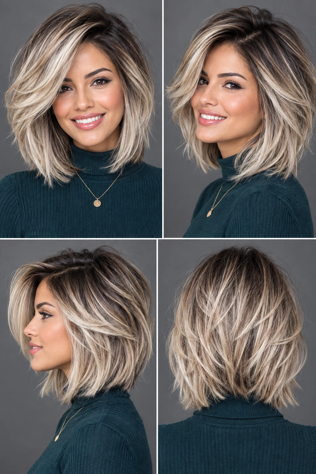 Feathered Layered Bob with Balayage from Every Angle