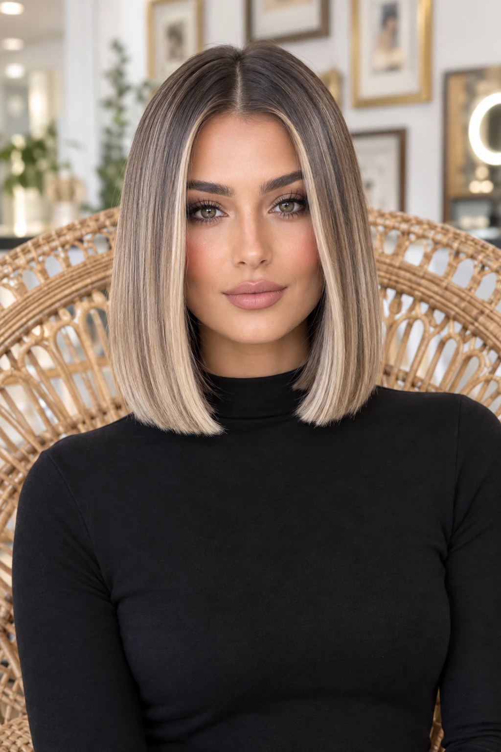 Center Part Bob with Sombre Blonde Ends