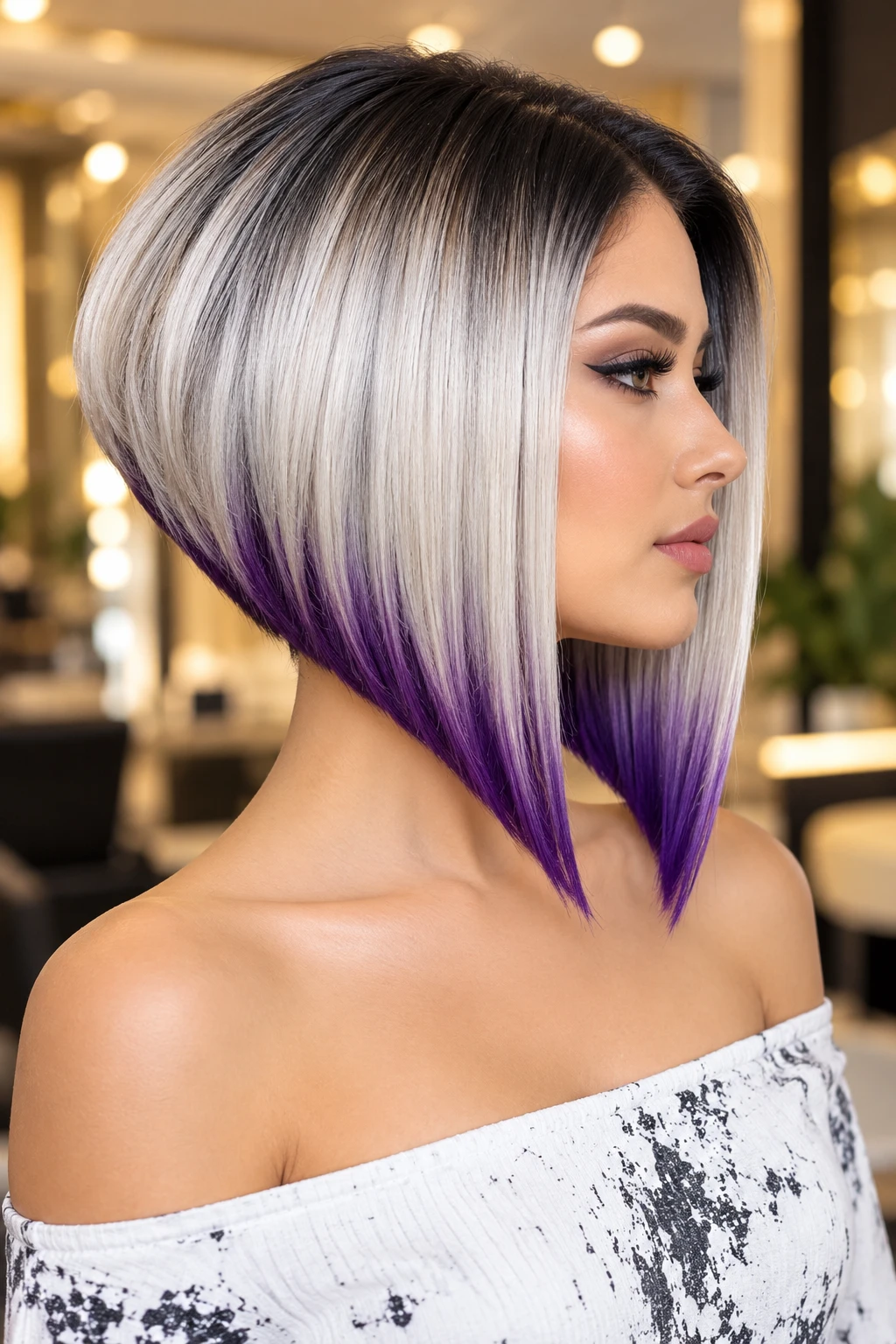  Silver Bob with Purple Dipped Ends