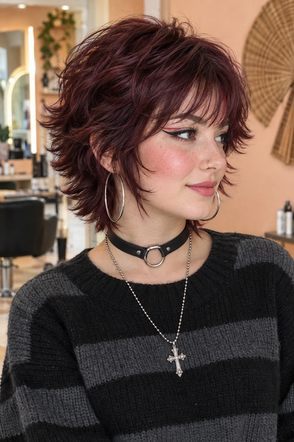 Punk Rock Burgundy Bixie with Shaggy Layers