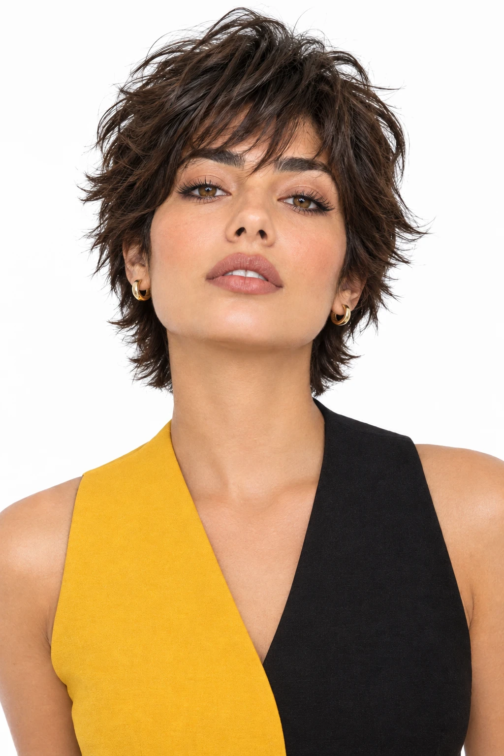 Chocolate Brown Bixie with Feathered Fringe