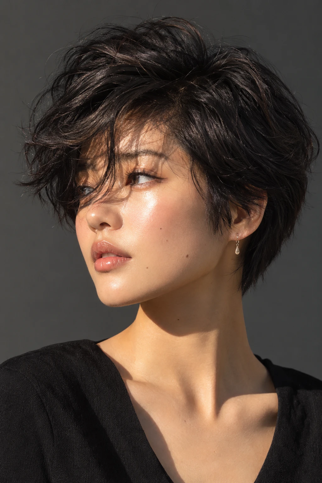 Jet Black Bixie with Windswept Volume