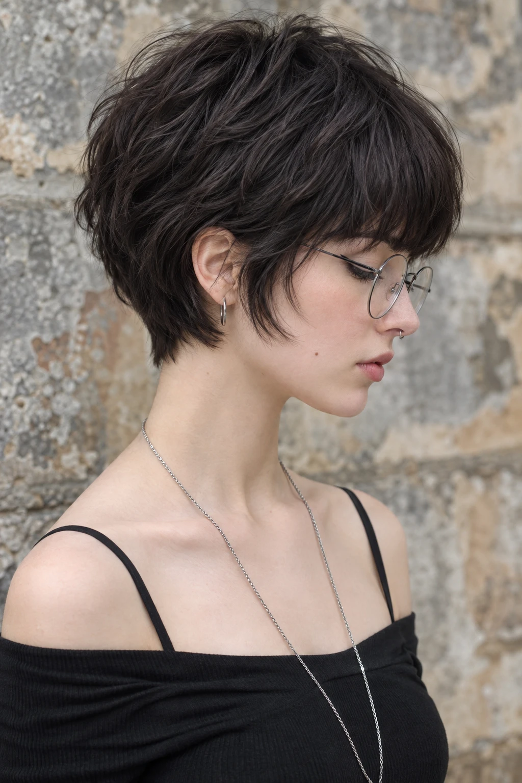 Indie Brunette Bixie with Blunt Bangs