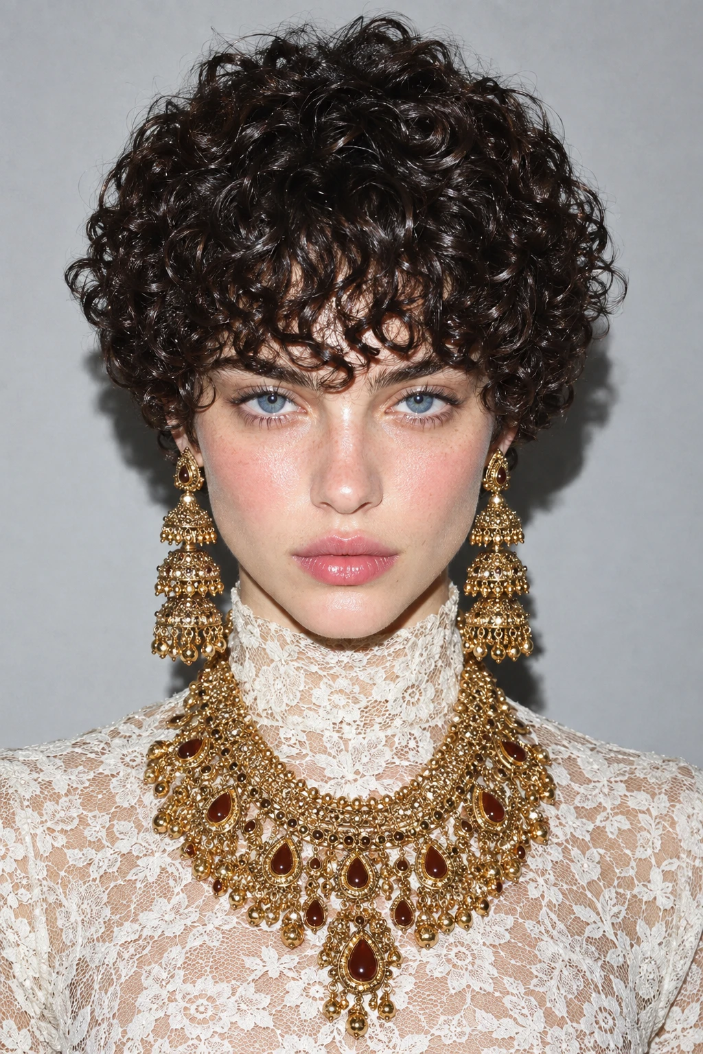 Regal Curly Bixie with Statement Jewelry