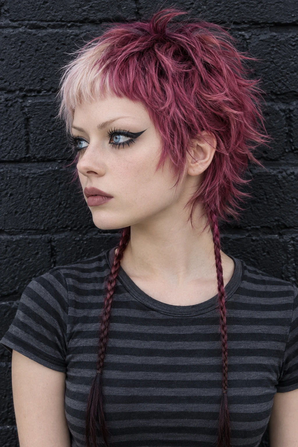  Punk Pink Mullet Bixie with Braided Rattails