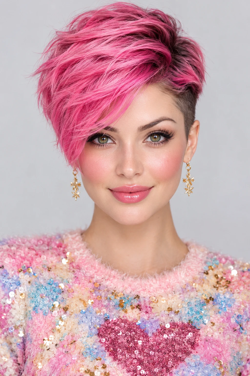 Bold Pink Pixie Cut with Shaved Sides