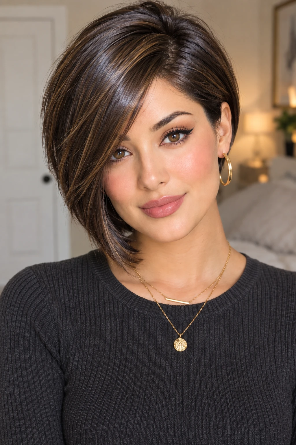 Sleek Chin-Length Bob with Caramel Highlights